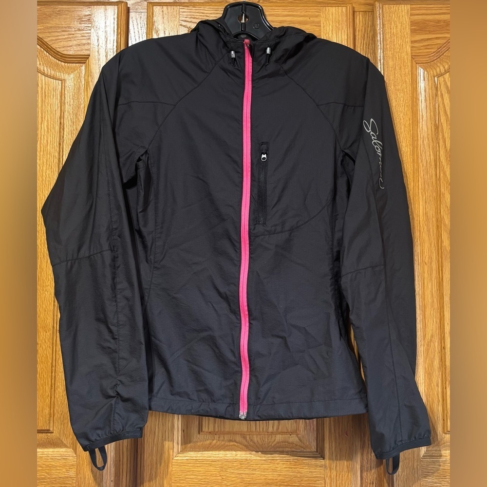 Salomon Black Hooded Utility Jacket with Pink Zip